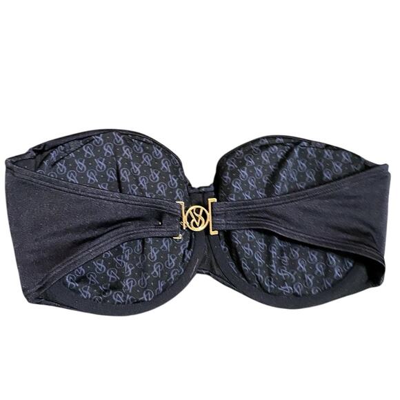 Victorias Secret Black Twist Bandeau Bikini Top 34DD Push Up Padded Solid Swim - Picture 7 of 8